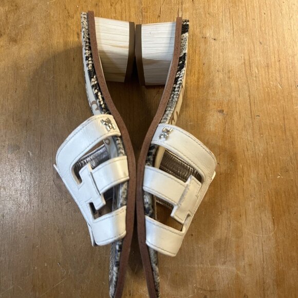 Sam Edelman Cream/ Snakeskin Accent Leather Illie Heeled 2" Sandal Size 7 - Picture 9 of 13